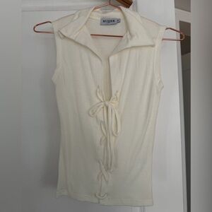 Musier Cream Sleeveless Top with Lace-Up Front